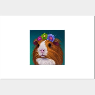 Pretty Guinea Pig With Flowers Posters and Art